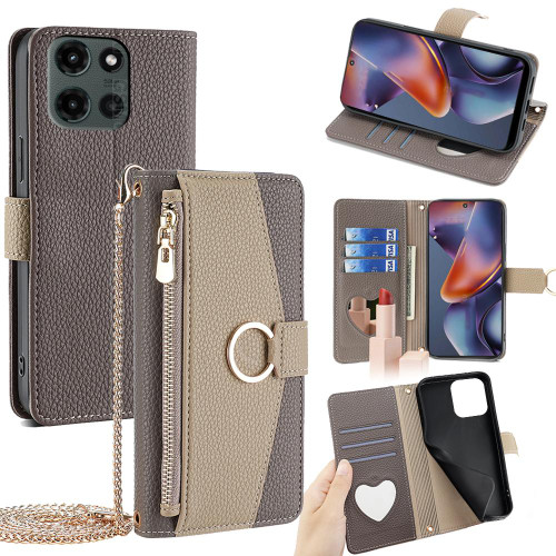 Moto G 2025 Crossbody Litchi Texture Leather Phone Case - Grey